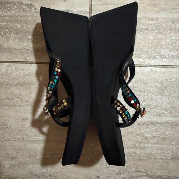 Vintage Y2K 90s Black chunky Platform Sandal Flip flops rainbow Bling Sz 8 bratz - Picture 3 of 7